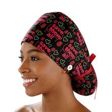 1 pieza Gorro quirúrgico estampado para mujer, gorro de enfermera, diadema multifuncional para cola de caballo, adecuado para hospitales veterinarios, instituciones de estética médica, hoteles, restaurantes, industria alimentaria, Halloween, San Valentín, gorro para cabello largo, playa, viaje - Multicolor - Ver 18