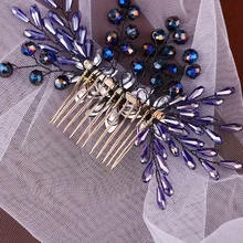 Conjunto de Pente e Grampo de Cabelo de Cristal Água-Marinha, Acessórios de Cabelo de Casamento Elegantes com Strass Adequados para Noivas e Madrinhas, Acessórios de Cabelo Vintage Azul Safira Adequados para Baile de Formatura, Festa, Banquete Noturno e Ocasiões Formais - Multicolorido - Visão 5