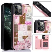 1pcs Pink Christian Collage With Inspirational Bible Verses  16 Mobile Phone Case Leather Feels Warm, Flip Design Can Better Prevent Falling, Scratch, Super Magnetic Closure, Multi-Card Design With Wallet Function, Stylish And Lovely Pink Mobile Phone Case - Hồng - Xem 1