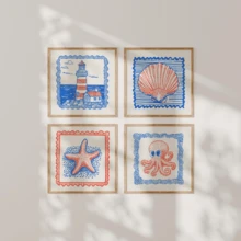 4pcs/Set Dekorasi Dinding Galeri Bertema Pesisir, Pola Musim Panas yang Lucu, Dekorasi Pondok Pantai yang Bergaya (Bingkai Opsional) - A - View 10