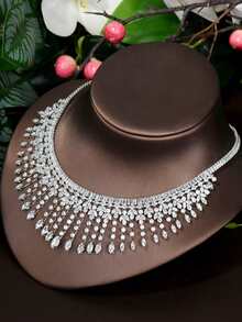 1 Set de joyería con decoración de corona de circonita cúbica, adecuado para el uso de mujeres - Plateado - Ver 4