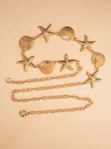 1 pieza Cadena de cintura con forma de estrella de mar, cadena para el Body de bikini sexy, estilo de vacaciones oceánicas - Dorado - Ver 4