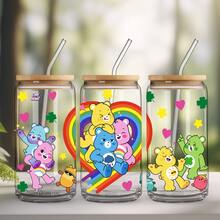 CARE BEARS 1个16盎司玻璃吸管杯，饰有可爱小熊、彩虹和爱心图案，经久耐用且防漏，是送给家人、朋友、圣诞节以及任何场合的完美礼物。 - 彩色 - 查看 13