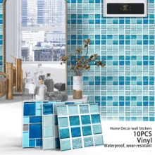OUTANA 10pcs Blue PVC Mosaic Style Self-Adhesive Removable Wallpaper, Waterproof, Moisture-Proof, Easy To Clean Wall Stickers, Can Be Cut And Pasted, Modern Minimalist Blue Square Design Stickers, Suitable For Decorating Kitchen, Dining Table, Living Room Wall, Bedroom Wardrobe, Bathroom, Office And Gym - Multiple Styles - View 2