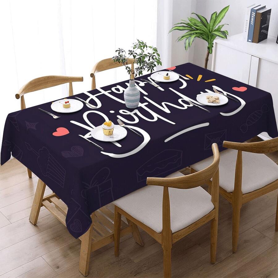 1pc Happy Birthday Pattern Printed Tablecloth - 100% Polyester, Rectangular, Woven, Suitable For Home Kitchen Dining Room, Party Dinner, Picnic, Date, Wedding, Birthday Party Decoration, Indoor & Outdoor Use - Multicolor - View 1