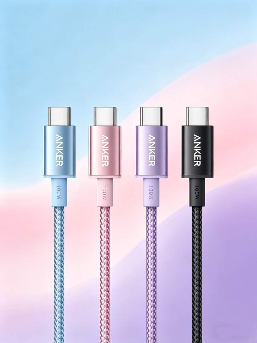 anker A875 100W USB-C To USB-C Braided Data Cable, PD Fast Charging Cable, Compatible With MacBook/IPad Pro/Apple IPhone/Galaxy/Switch, Nylon Charging Cable, High-Efficiency Data Transfer. - Multicolor - View 1