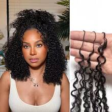 bling hair Feather Crochet Curly Knotless Pre-Separated Crochet Hair Extensions Micro Pre Looped Afro Kinky-Curly Human Crochet Hair 100% Human Hair Extensions Natural Color (Natural Black(50g), 16 Inch) - Natural Black - 查看 1