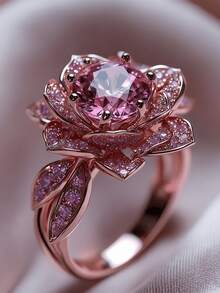 Eterna Glow 1pc Luxury Flower Shape Rose Gold Color Rings For Women Fashion Rings Accessories For Engagement Ceremony Birthday Wedding Party Jewelry - Ring - View 1