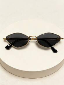 1pc Fashion Multi-Style Vintage Bohemian Metal Feeling Small Frame Rhombus Polygon Personalized Ins Style Glasses, High-End Street Snap Decorative Glasses - 1pc Small Polygon Gray - View 8