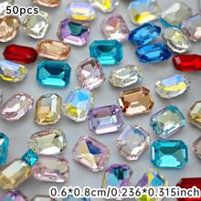 50pcs Mixed Color Long Octagonal K9 Rhinestones, Pointed Bottom, 6*8mm, Super Shiny Straight Angle Crystals, Suitable For DIY Nail Art, Jewelry Making, Fashion Accessories, Nail Art Supplies, Nail Decorations, Nail Art Components, Nail Gems - Multicolor - View 8