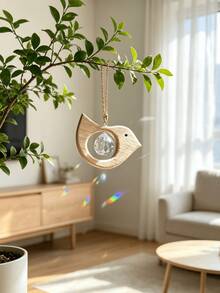 1/3pcs Thwooden Bird-Shaped Sun Catcher Can Be Hung On Balconies, In Gardens, Rooms, Windows, Etc., To Collect Sunlight. The Glass Crystal Ball With Its Sunlight-Scattering Pattern Is A Creative Home Decor Item; It Can Also Be Hung On A Car Rearview - Birds and Sunshine Catcher - View 3