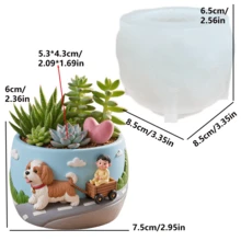Simpatico bambino seduto in una piccola carriola a forma di vaso da fiori, portapenne, portacandele, stampo in silicone per tazza in gesso, stampo in silicone per scene fai-da-te per cani e bambini, può essere utilizzato per vari regali festivi, decorazioni per la casa come resina, gesso, argilla, calcestruzzo, cemento, artigianato, stampi in silicone, ecc. - A - Visualizzare 10