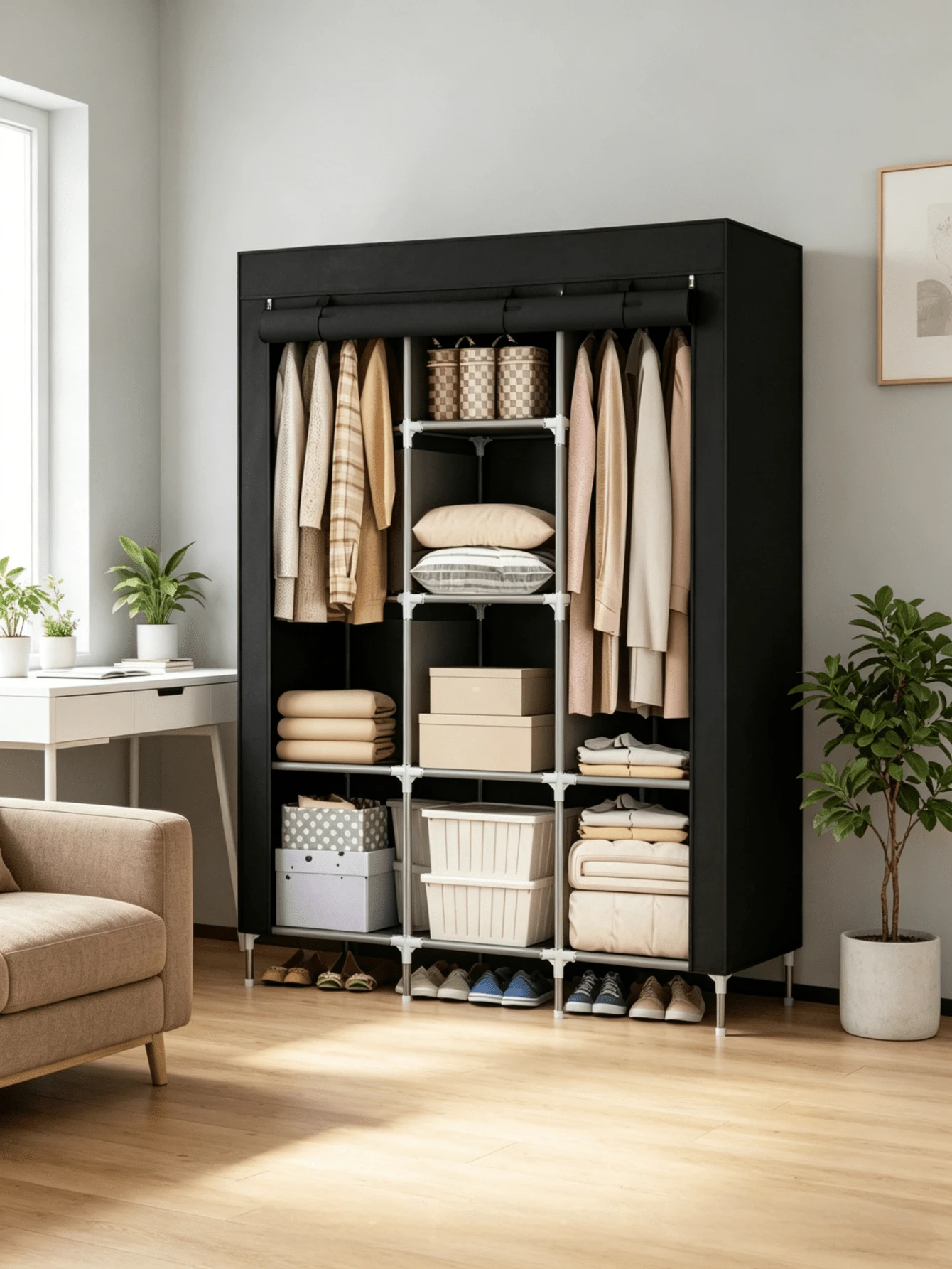 1 chiếc tủ quần áo di động nhiều tầng đa chức năng, dễ lắp ráp, dung tích lớn, tủ đựng đồ chống bụi cho phòng ngủ, tiết kiệm không gian, lưu trữ quần áo và chăn ga gối đệm đơn giản, lớp phủ chống bụi giúp phòng ngủ gọn gàng, phù hợp cho sinh viên, phòng ngủ, phòng trọ, nhà ở, trường học, quà tặng ngày lễ. - Nhiều màu - Xem 1