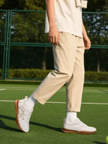 CAMEL CROWN Zapatos deportivos y casuales para hombres, malla transpirable para exteriores, estudiante que salta, zapatos para correr ligeros y con amortiguación de impactos - Blanco roto/albaricoque - Ver 5