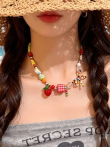 Vòng tay đính hạt hình quả táo và ngôi sao nhiều màu sắc dễ thương của Dopamine dành cho nữ. - vòng đeo tay - Xem 9
