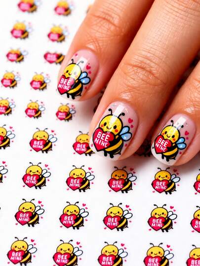1 miếng dán móng tay hình ong hoạt hình dễ thương, tự dính, bóng bẩy, hình dạng bất đối xứng, phù hợp cho nữ, dùng một lần, phụ kiện làm móng DIY tại salon.