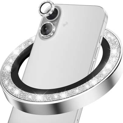 Compatible With Apple 17/16/15/14 Pro/Pro Max | Glitter Metal Single Diamond Shiny Ring Protective Case, 9H Scratch-Resistant Tempered Glass, Shiny Decoration, Camera Lens Protector