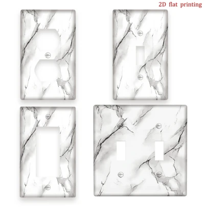 1pc Marble Texture Switch Plate Cover - White & Gray Marble Pattern Wall Plate, Compatible With European/Standard Screw Holes, Marble Design Wall Plate For Switch, Dual Gang Outlet Cover (Easy Installation), 2D Flat
