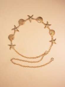 1 pieza Cadena de cintura con forma de estrella de mar, cadena para el Body de bikini sexy, estilo de vacaciones oceánicas - Dorado - Ver 6