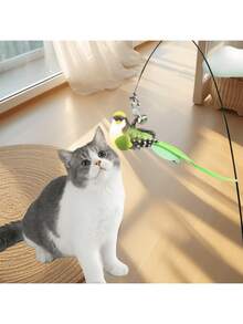 1支/3支装羽毛逗猫棒玩具，轻便猫玩具，锻炼猫咪的跳跃和啃咬能力，带有清脆铃铛，柔韧长杆设计，适合幼猫和成猫互动玩耍，耐用耐啃咬宠物玩具 - 多色小鳥逗貓棒 - 查看 3