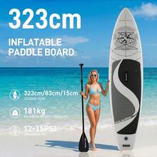 323/350cm Inflatable SUP Board With Accessories, 3 Removable Fins & Adjustable Paddle | Non-Slip Adult Paddle Board In Various Designs For All Water Activities - 黑與白 - 查看 7