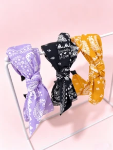 Bộ 3 băng đô nơ in họa tiết Paisley, băng đô cài tóc kiểu khăn bandana cổ điển dành cho nữ, băng đô rộng chống trượt thích hợp cho sử dụng hàng ngày và đi nghỉ mát. - Nhiều màu - Xem 9