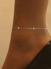 1pc 925 Sterling Silver Elegant Floral Anklet, Exquisite Women's Jewelry, Suitable As Ball/Party Gift, Birthday/Date Gift, Daily Wear, Or Perfect Holiday Gift - Blue Diamond Flower Anklet - View 5