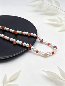 1 chiếc vòng cổ thời trang, thanh lịch, tự nhiên, cá tính, làm từ thép không gỉ, kiểu dáng bất đối xứng, đính ngọc trai giả, thích hợp làm quà tặng cho nam/cặp đôi, dự tiệc/ngày lễ. - Nhiều màu - Xem 3