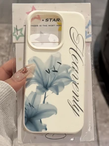 1pc White & Light Blue Elegant Lily Minimalist Personalized TPU Shockproof Full Coverage Phone Case, Compatible With Apple 17, 16, 15, 14, 13, 12, 11 Pro Max, Air, And Series - Multicolor - View 4