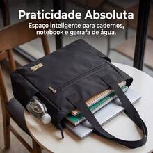 Women's Large Durable Daily Shoulder Bag With Side Pocket Work College - màu đen - Xem 2
