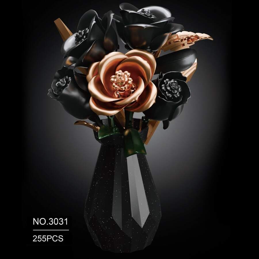 255片玫瑰花瓶积木,永生花墙挂装饰玩具,儿童益智小颗粒拼装玩具,仿真玫瑰花模型 - 查看 1