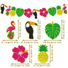 3件套夏威夷主题生日派对金色箔纸三角旗横幅，火烈鸟、菠萝、花卉图案，夏季派对装饰花环套装，适用于生日派对、夏季夏威夷海滩聚会、节日庆典、热带主题派对装饰、摄影道具 - 多色 - 查看 9