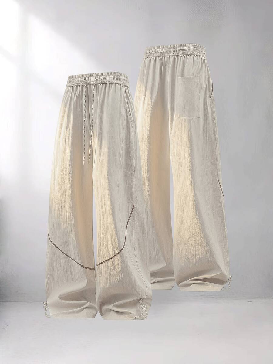 Men's Quick Dry UPF Hiking Pants - Moisture Wicking Articulated Loose Straight Fit, Adjustable Cuffs Outdoor For Climbing,Men's Outdoor Hiking Pants,Men's Pants,Men's Quick Dry Wide Leg Pants, Adjustable Ankle Hiking Pants, Drawstring Waist Outdoor Trousers,Parachute Pants, Streetwear Wide Leg Pants - 淺卡其 - 查看 1