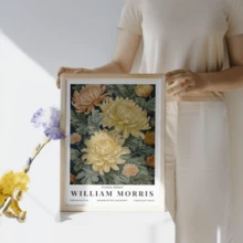 1 Piece. William Morris-Style Chrysanthemum Poster, Vintage Arts And Crafts Style Wall Decoration, Gallery Wall Decoration (Optional Frame) - A - View 3