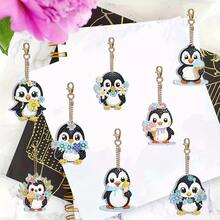 2D/Flat 8pcs Animal Theme DIY Diamond Painting Hanging Decor, Penguin Shaped Handmade Crystal Pendant, Diamond Painting Art Hanging Decor, Party Decoration Charm, DIY Crystal Backpack Accessory, Diamond Painting Home Decor, Suitable As Gift For Friends, Perfect For Crafting Hobbyists And Beginners, Includes Keychain And Keyring, Improve Handicraft Skills - View 5