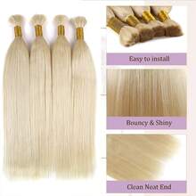 #613 Bó tóc thẳng dày 20-28 inch, tóc thật màu vàng, chưa qua xử lý, giữ nguyên lớp biểu bì, thích hợp để tết tóc cho nữ, tự làm tóc nối kiểu lông vũ và micro link. - S613 - Xem 4