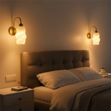 1/2pcs Cream Wavy Pattern Wall Lamp, Luxury Gold Curved Arm Wall Light, E27 Socket, Retro Bedroom Bedside Lamp, Living Room Corridor Decor Light (Bulb Not Included) - Gold - View 1