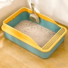 1 pezzo Lettiera per gatti semi-aperta con bordo anti-schizzi, alta capacità e facile da pulire, design a bassa entrata adatto per gattini, ideale per uso domestico, adatto per gatti di piccola taglia e giovani - Multicolore - Visualizzare 1