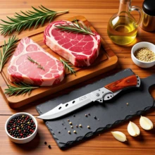 Cuchillo de fruta plegable de alta calidad, mango de madera roja antideslizante, hoja persistentemente afilada, corta frutas, verduras y carne sin enganches, no causa fatiga ni dolor al agarrarlo durante mucho tiempo, fácil de limpiar, basta con enjuagar con agua. - Color caoba - Ver 3