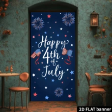 2D平面独立日极简背景布,藏蓝色底,印有“Happy 4th Of July”字样,饰以星星和烟花图案,简约清新,采用耐用涤纶材质,无需电源,适合独立日派对装饰,可用作拍照背景或墙面装饰,氛围浓厚,可水洗重复使用,易于打理的节日主题挂布。 - 1 - 查看 3