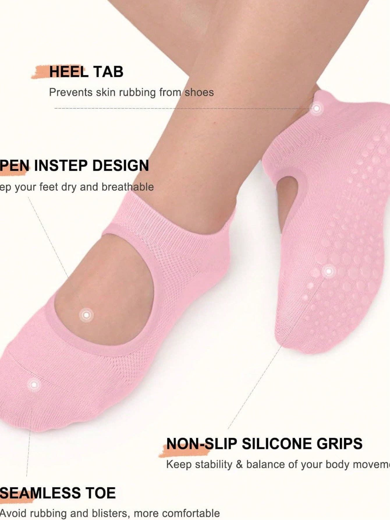 1/2/4 Pairs Foot Mesh Breathable Non-Slip Socks, Yoga Pilates Ankle Socks, Pure Cotton Sports Boat Socks For Women - Multicolor - View 1