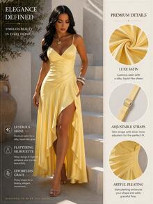 Đầm cocktail ôm sát gợi cảm dành cho nữ, dây mảnh, viền bèo nhún, xẻ cao, thích hợp cho tiệc tùng, hộp đêm, hẹn hò, đầm hè cho nữ. - Vàng nhạt - Xem 7