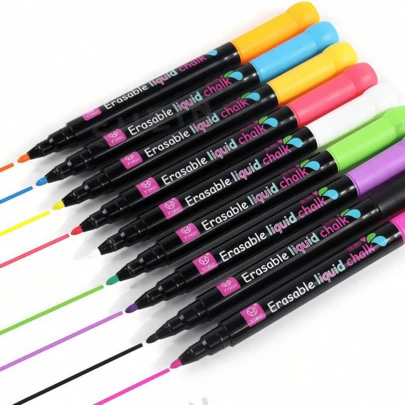 9pcs Yunai Liquid Chalk Markers, Chalk Pens For Blackboard And Glass, Fine Tip Neon Colors Erasable Chalkboard Steel Board Pens Menu Board Window Signs