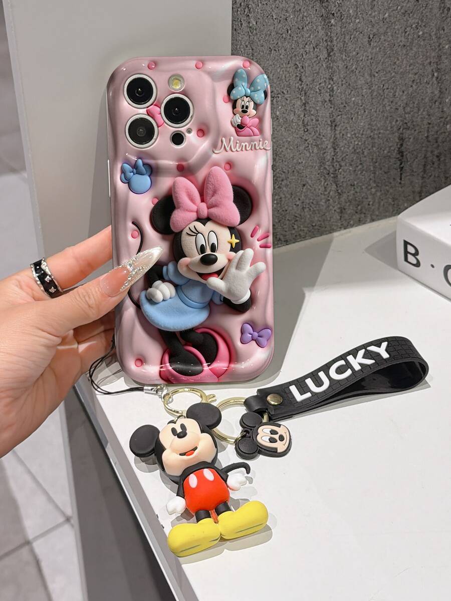 This Disney Mickey Mouse Lanyard Phone Case Is Fully Covered In TPU Material. It's Shockproof, Lightweight, And Compatible With IPhone17/16/11/13/15/15 Plus/15 Pro/15 Pro Max/12/14 Pro Max/11 Pro Max/12 Pro/12 Pro Max/13. This Phone Case Makes A Popular Birthday Gift Or Business Gift; It's Durable, Stain- And Fingerprint Resistant, And Suitable For Both Men And Women. The Set Also Includes A Mickey Mouse Phone Case And A Mickey Mouse Plush Bracelet. It's A Perfect Gift For Friends And Family. This Stylish Phone Case Is Fun, Lightweight, And Durable. IPhone17 Pro Max Phone Case, Minnie Mouse Phone Case. - 白色 - 查看 1