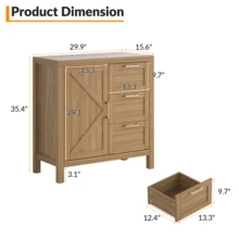 Aparador buffet moderno con almacenamiento - Mesa credenza de madera de 35.4" con puertas, estante ajustable y 3 cajones - Consola de barra de café para comedor, sala de estar, entrada - Nuez - Ver 8