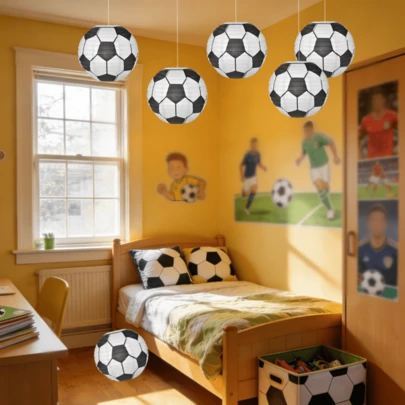 10英寸足球纸灯笼，适用于儿童房、客厅、庭院、派对悬挂装饰、世界杯、足球比赛、足球活动、足球主题派对、足球啦啦队装饰