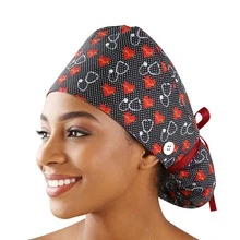 1 pieza Gorro quirúrgico estampado para mujer, gorro de enfermera, diadema multifuncional para cola de caballo, adecuado para hospitales veterinarios, instituciones de estética médica, hoteles, restaurantes, industria alimentaria, Halloween, San Valentín, gorro para cabello largo, playa, viaje - Multicolor - Ver 35