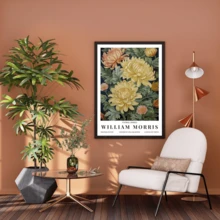 1 Piece. William Morris-Style Chrysanthemum Poster, Vintage Arts And Crafts Style Wall Decoration, Gallery Wall Decoration (Optional Frame) - A - View 2