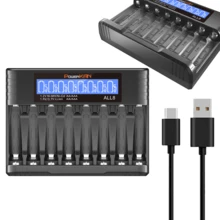 powerKAN ALL8 AA AAA 电池充电器，8 个插槽可同时为 1-8 节 AA AAA 电池充电，输出电流 500mA*1，USB-C 输入，带 LCD 显示屏，适用于 1.2V 镍氢/镍镉 AA AAA 可充电电池（含 USB-C 数据线） - 黑色 - 查看 9