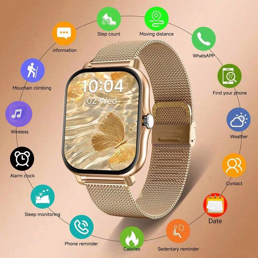 Reloj inteligente, llamada/marcado inalámbrico, múltiples modos deportivos, alerta y rechazo de llamadas, pantalla de recordatorios de mensajes, adecuado tanto para hombres como para mujeres, compatible con IOS/Android